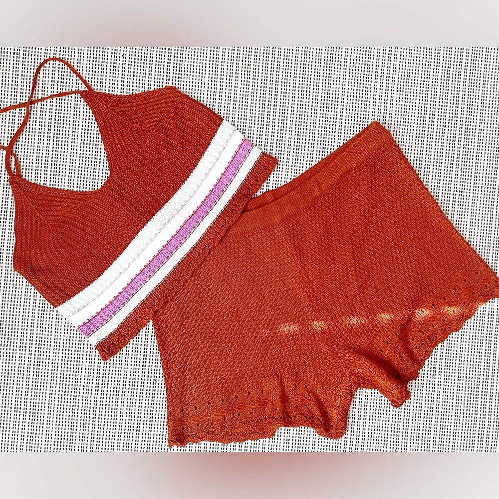 NWT No Comment Knit Bralette Top and Shorts Lounge Set